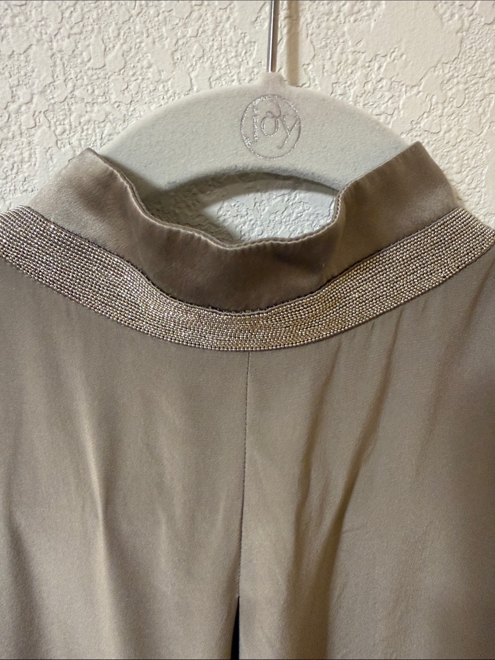 Lafayette 148 New York Taupe Mandarin Collar Button-Front Shirt - Picture 5 of 6